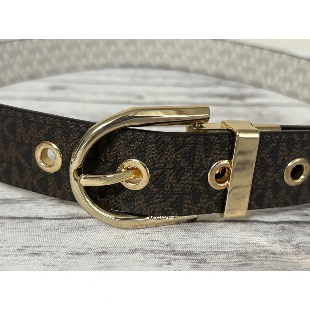 Michael Kors MK Signature Belt Logo Jacquard Brown Women's Small 26